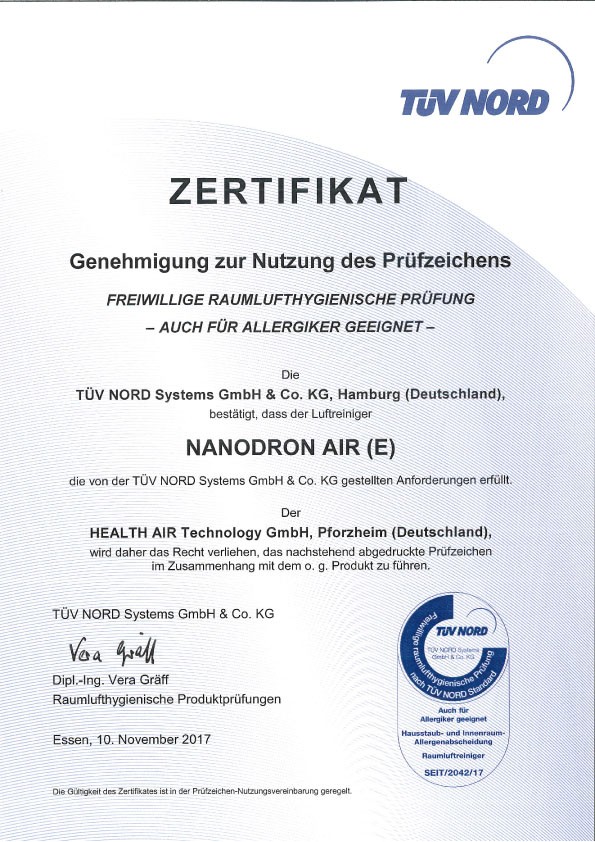 TÜV NORD ZERTIFIKAT（独文・原本）