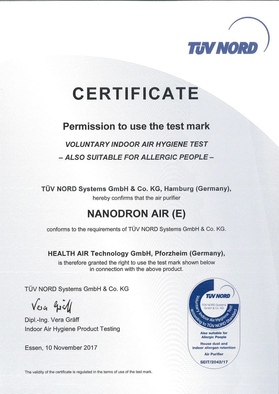 TÜV NORD Certificate（NANODRON AIR）